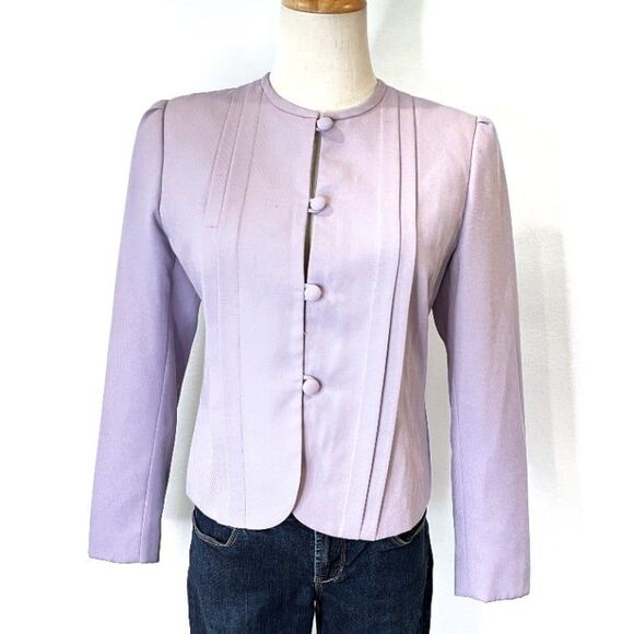 Sasson Vintage Cropped Jacket Lavender Petite 6 Pastel Office Work Modest - Picture 2 of 7